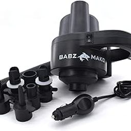 BABZ Mako 12V Electric Air Pump with 6 Nozzles for Inflatables, Balls, Pools, Air Mattresses, and More, Extra Long Flexible Hose, 6 Attachments-image-61