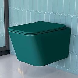 Plantex Imported Italica Commode for Toilet/Rimless Ceramic Wall Hung Western Toilet/Washdown Flush Bathroom Commode with Toilet Seat Cover - P Trap Outlet - (Aqua Green, Matt)-image-37