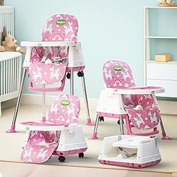 Baybee 4 in 1 Convertible High Chair for Kids | Foldable Baby Feeding Chair with Safety Harness, Adjustable Tray, Booster Seat & Recliner | Easy to Clean, Portable Dining Chair (Pink)-picture-19