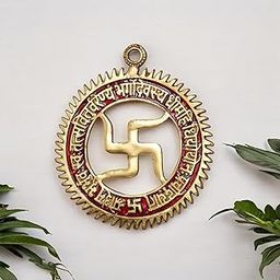 Kridaykraft Gayatri Mantra with Swastik Wall Hanging in Metal for Home Decor,Metal Handicraft Swastic Gayatri Mantra Wall/Door Hanging Religious Handicraft 5.5 Inches 100 Grams 1 Piece-image-54