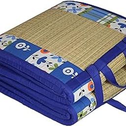 KALA DARSHAN CRAFTS BAZAAR - Foldable Mat with Korai River Grass Chatai 2.5 X 6 Feet 15MM Soft Foam Blue Cotton Fabric, Reduced Back Pain Portable-image-4