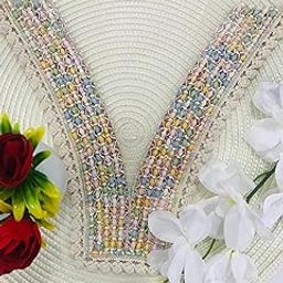 ANIDA Embroidery Premium V Neck patch for kurti Sewing On Applique Patches/Decorative Patches for Clothes, Jackets, Jean's, Blouse, Saree, Dress Decoration Necklace Sewing round Patch Decal Neckline Badge Handmade DIY Decorative Fabric packig 1 pieces colour multicolour (V NECK PATCH)-image-55
