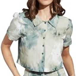 Women Green Collar Neck Half Sleeve Printed Casual Shirt Blouse-image-113
