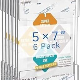 RAPAL Clear Acrylic 6 Pcs Plexi Sign Holders 5" x 7" with Double Sided Adhesive Tape, Wall Sign Memo Document Menu Holder for Office, Home, Store, Restaurant-image-87