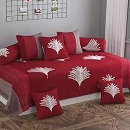 Pure Cotton Diwan Cover Set | Designer Printed Diwan Covers Set 8 Pieces, 1 Single Deewan Bed Sheet (60x90 Inches) with Five Cushion Covers, Two Bolster Covers-(1+2+5) Maroon-image-79