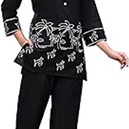 Women's Cotton Fabric Mandarin Collar 3/4 Sleeves Embroidered Co-ord Set with Straight Pants-image-36