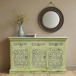 FURNWEAVE Solid Wood Sideboard Storage Cabinet with Drawers & Doors | Multipurpose Crockery Cabinet for Kitchen, Dining & Living Room | Wooden Furniture for Home (Light Green Distress)-image-76