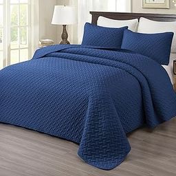 EMME Quilt Set Twin Size 2 Pieces (66x90 inches), Pre-Washed Microfiber Bedspread for All Season, Lightweight and Reversible Coverlet (Basket Weave, Navy)-image-30