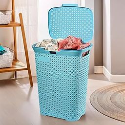 Kuber Industries 70 Ltrs Plastic Large Laundry Basket for Clothes with Lid | Multipurpose Storage Organiser for Home, Bedroom and Bathroom | Aero Blue-image-29