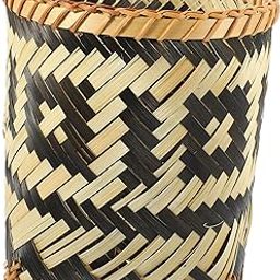 Ciieeo 1pc Bamboo Trash Can Weave Basket Desk Topper Boho Trash Can Wicker Organizer Basket Bathroom Essential Decorative Basket Woven Waste Paper Box Bamboo Weaving Office Egg-image-17
