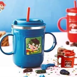 Sarjak 300ml Wall Inner Stainless Steel Kids Sipper Mug for Kids with Soft Silicone Straw and Handle, Pack of 1, (Multi Color) (Kids Sipper Mug - Maruti)-21