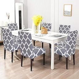 Trendize® Decor Magical Universal Stretchable Dining Chair Covers Set of 4 Seater Printed Chair slipcover Polycotton (Grey Oval)-3