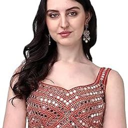 Women's Multicolor Heavy Phantom Silk Thread Zari And Sequence Work And Real Mirror Hand Work Readymade Saree Blouse (Sleeves Attached Inside)-image-70