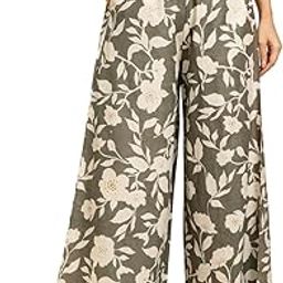 Women's Cotton Printed Loose Fit Flared Wide Leg Palazzo Pants-picture-16