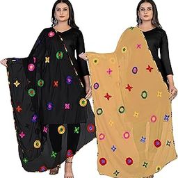 Women's Embroidered Phulkari Chiffon Dupatta Combo Pack of 2-31