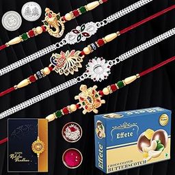 DeoDap (K5_NC2_BS32) Multicolor Rakhi Combo with Chocolate Butter Scotch , Silver Color Pooja Coin, Roli Chawal & Greeting Card-image-73
