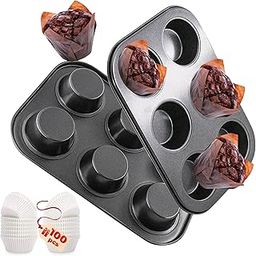 PureBake Muffin Tray with 6 Cavities and 100 Muffin Liners - SGS Certified Non-Stick Bakeware, Oven Safe, Microwave Safe, Dishwasher Safe, Carbon Steel Cupcake Mould for Baking - 1PCS-image-60