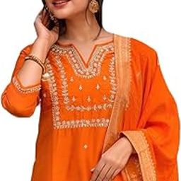 Women's Silk Blend Straight Embroidered Kurta with Pant & Dupatta-picture-38