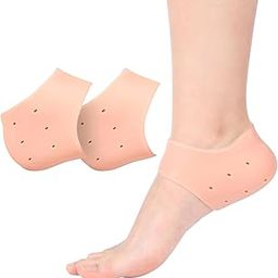 Silicone Gel Heel Pad Socks for Pain Relief, Swelling, and Anti-Crack Moisturizing | Dry Hard Cracked Ankles Protectors for Men and Women | Free Size (True Beige)-image-40