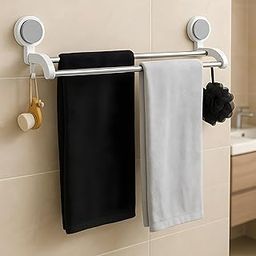 Boniry Self Adhesive Towel Holder | Bathroom Hanger Without Drilling | Strong Suction Wall Mount | Space-Saving Towel Bar for Kitchen or Bathroom, Easy Installation, Durable Design (2 Bars)-image-75