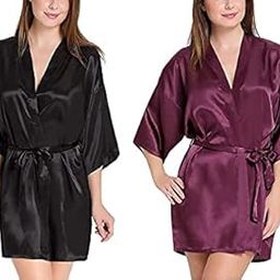 Knee Length 3/4 Sleeves Women Satin Kimono Nightwear Robe with Adjustable & Removable sash tie Closure for Comfortable fit (Pack of 2)-image-40