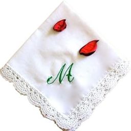 Shree adodhya white lace handkerchief with green embroidery initial M .set of 2.-picture-45