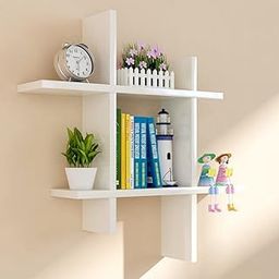 Wooden Wall Shelves Book Shelf Floating Wall Hanging Mount Wall Bracket Cabinet Shelves for Home Living Room Kitchen Storage Display Unit (1 Piece, White)-image-47