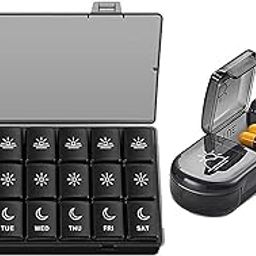 HBlife medicines organizer box Weekly Pill Organizer 3 Times a Day, 7 Day Pill Box Case Large Compartments Morning Noon Evening Pill Case XL Portable Travel Pill Container Holder (Transparent - black)-image-18