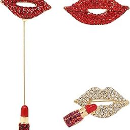 3PCS Sparkling Alloy Rhinestone Red Lips Lipstick Brooch Shining Crystal Mouth Brooch Pins, Medium, Alloy Steel Rhinestone, no gemstone-image-64