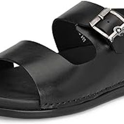 Men's Black Leather Open Toe Slippers with Buckle-picture-16