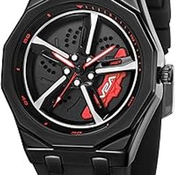 Men's Spinning Car Wheels Rolling Creative Fashion Watches for Men, Analog Watch Black Dial Zink Alloy Case Watch, Octagonal Sport Design Silicone Strap, Wheel Gift Wristwatch Analog Timepiece-29