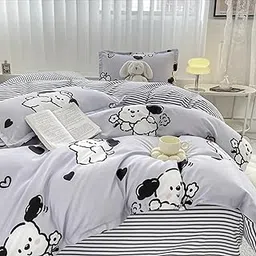 Famyo 4pc Bedding Set - King Size 250 TC Fitted Bedsheet, Comforter Cover, 2 Pillow Covers for Kids Duvet Bedding Set (Cute Puppy & Flowers)-picture-24