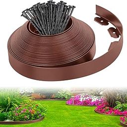 33 FT Landscape Edging Border with 40 Spikes, No Dig Garden Edging 1.8 Inch Tall Lawn Edging Border, Plastic Edging Border Flexible for Garden Flower Beds Lawn Yard Pathway (Brown)-picture-30