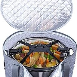 BAGSPRITE Slow Cooker Carrying Case Compatible with 6-8 Quart Crockpot Carrier for Hot Food and Hamlton Beach Slow Cooker Tote with Lid Fastener for Crock-pot Dust Cover Applicances-picture-0