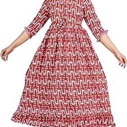 Women's Cotton Fabric 3/4 Sleeves Round Neck Printed Anarkali Maternity Kurti with Double Side Zipper-image-86