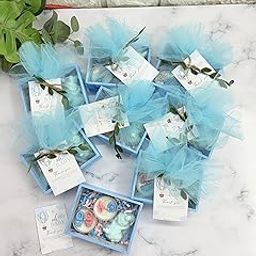 Baby Shower & Birthday Return Gift- Mini MDF Tray Soap and Candle Combo, Net & Card Packing, Blue Colour, 100% Soy Scented Candles and Handmade Soap (8 Set)-image-84