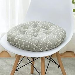 The Purple Tree Cotton Printed Round Chair Cushion Chair Pad (Pack of 1, 40X40 Cm) Outdoor Patio Chair Cushion, Quilted Chair Cushion (Grey Check)-16