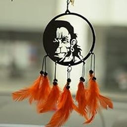 Giftlab Attractive Dream Catcher Car Hanging of Lord Hanuman with Orange Feather Theme/Origional Feather/Car Hanging Decor/Pack of 1-image-76