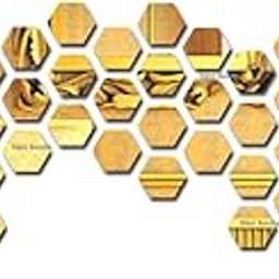 Bikri kendra - Hexagon Mirror Stickers for Wall,Hexagon Wall Stickers,Acrylic Mirror Wall Decor Sticker, Hexagonal Wall Stickers for Hall,Room,Office. (Pack of 25, Golden)-image-49