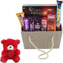 SFU E Com Choco Fills Gift Hamper | Valentine Teddy Bear With Chocolate Combo | Valentine Chocolate Hamper | 843-94