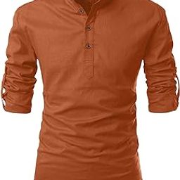 Men's Cotton Blend Solid Casual Regular Fit Mandarin/Chinese Collor Full Sleeve Kurta for Men-image-57