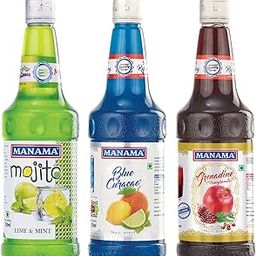 Manama Lime and Mint Mojito, Blue Curacao Fruit Syrup and Grenadine (Pomegranate) Fruit Syrup, 750ML Each, Pack of 3-image-88