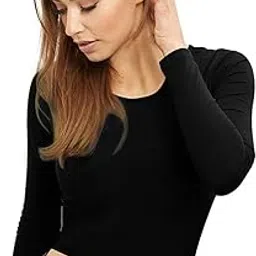 the blazze 1128 Women's Cotton Basic Solid Crew Neck Slim Fit Full Sleeve Saree Readymade Saree Blouse Crop Top T-Shirt for Women-picture-48