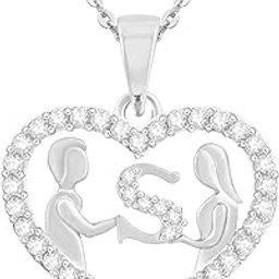 Couple Pendant "S" Letter Silver plated Valentine Latest American Diamond for Women Girls Girlfriend Men Boys Couples Lovers Design alphabet Cubic Zirconia Brass Chain Brass Pendant-image-78