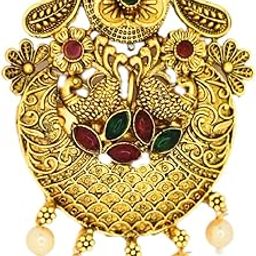 Traditional Temple Design Gold-Plated Hair Barrette Clip with Pearl Dangling Accents-image-39