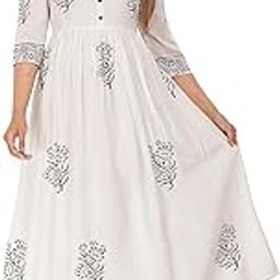 Ragini Enterprises Women's Rayon Anarkali Hand Block Printed Kurti (Large, White)-picture-22