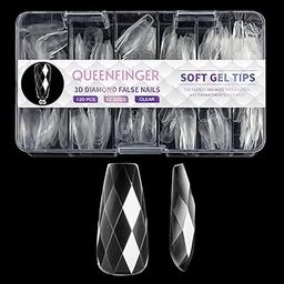Soft Gel Nail Tips, 120pcs 3D Diamond-Shaped Fake Nails Extension, 12 Sizes Full Cover Clear Press-On Tip, Natural Rhombus Lattice (Clear Diamond, 07)-picture-22