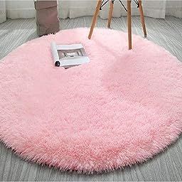 Gleckn Home Furnishing Modern Shaggy Carpets and Rugs for Hall, Offices, Kitchens, Bedroom, Living Room and Cabins (Pink, 2X2 Feet Round)-image-44