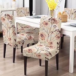 BRIDA® Stretchable Floral Geometric Printed Dining Chair Covers Elastic Chair Seat Case Protector, Slipcovers (4 Chair Cover, Watercolor Leaves)-image-14