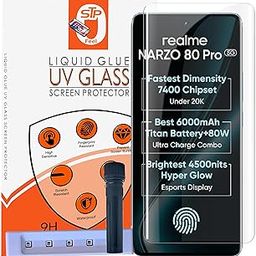 STP FEEL® UV HD+ Tempered Glass Screen Protector Guard Compatible For Realme Narzo 80 Pro 5G (6.72 Inch, Pack of 1) Full Adhesive UV Curved Case Friendly HD+ Clarity-10